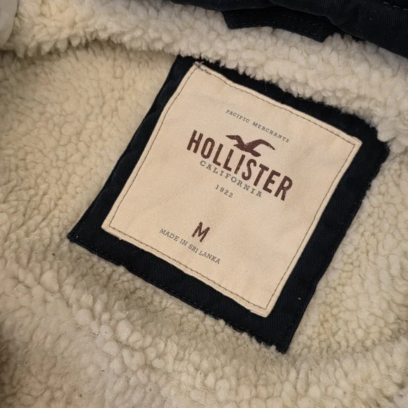 Hollister Y2K Navy Blue Hooded Utility Coat Sherpa Lined Jacket Women's Size M - Picture 9 of 16